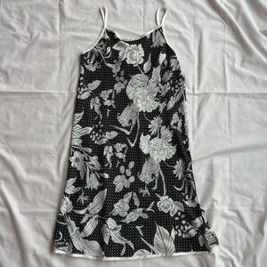 Vintage Diamond Tea Black & White Floral Print Slip Dress Size M
